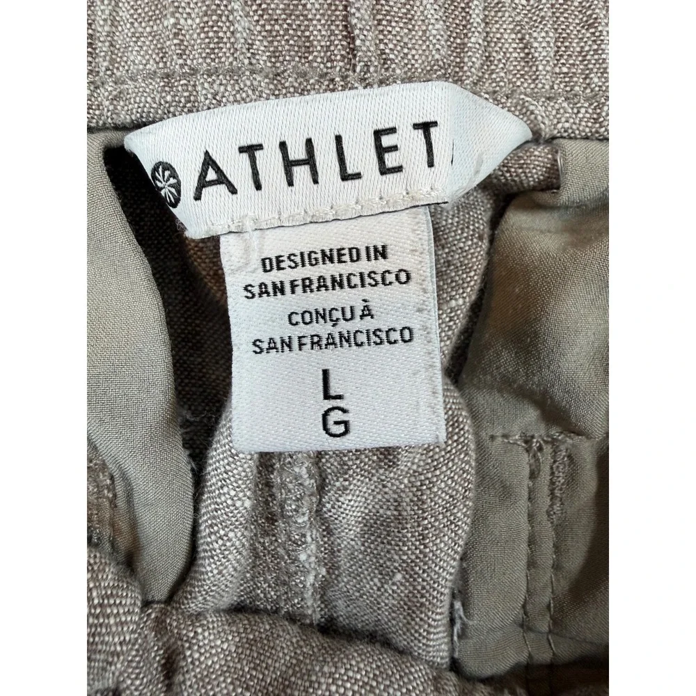 Athleta Retreat Womens Linen Pants Brown Marl Elastic Waist Size Large L